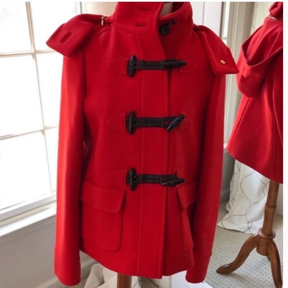 Kate Spade Red Wool Blend Hooded Pea Coat size 4